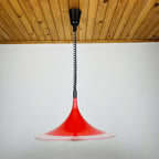 Mid-century red plastic pendant lamp Albatros Meblo Yugoslavia 1970s Space age atomic