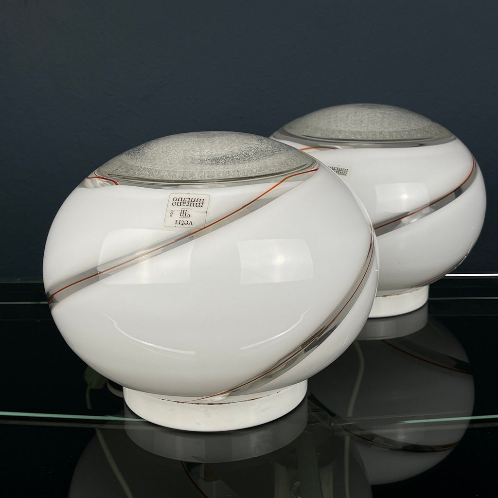 Vintage Murano Glass Table Lamps: Italian Mid-Century Modern Sphere, Set of 2