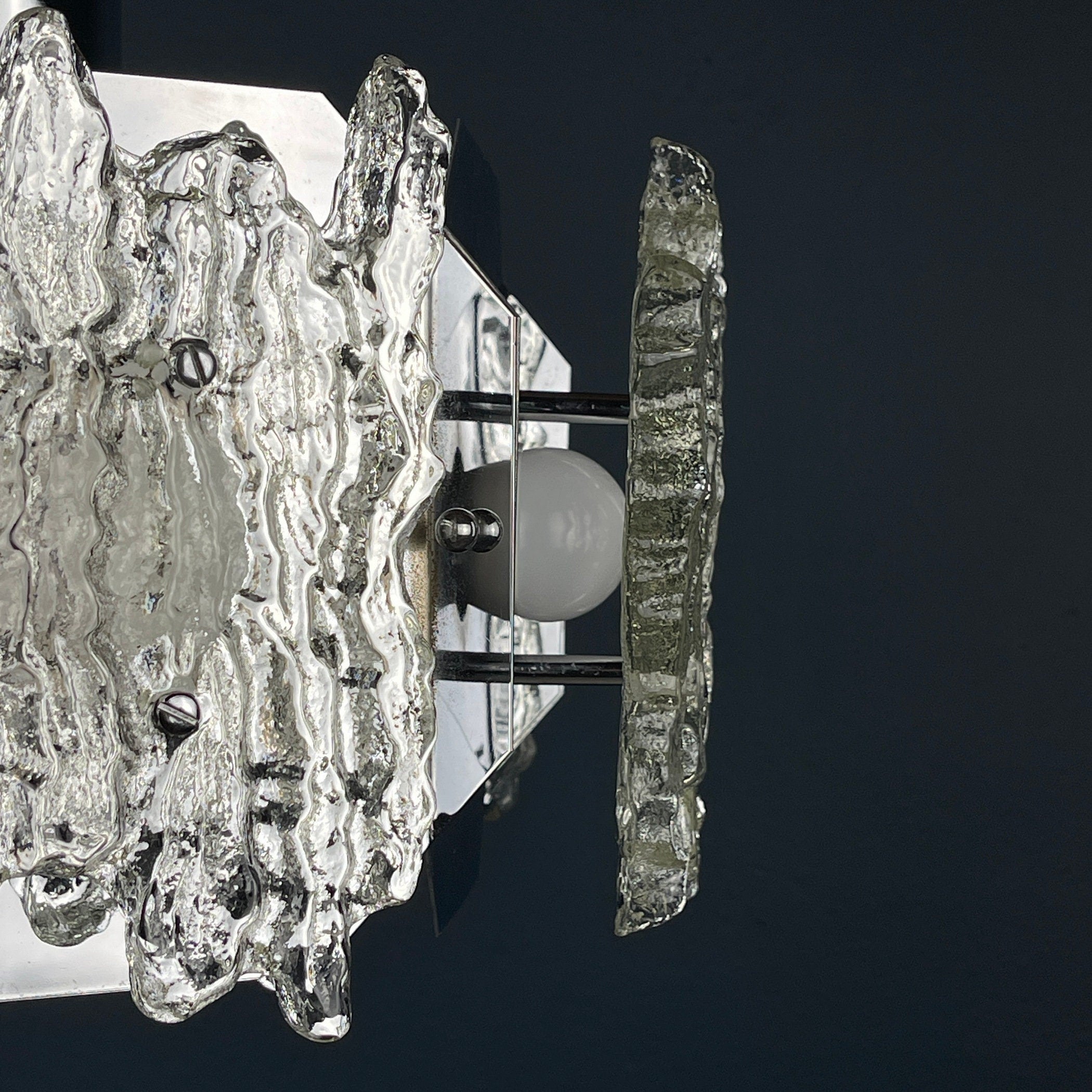 Mid-century ice Murano glass chandelier Italy 1970s Space age Sputnik atomic design