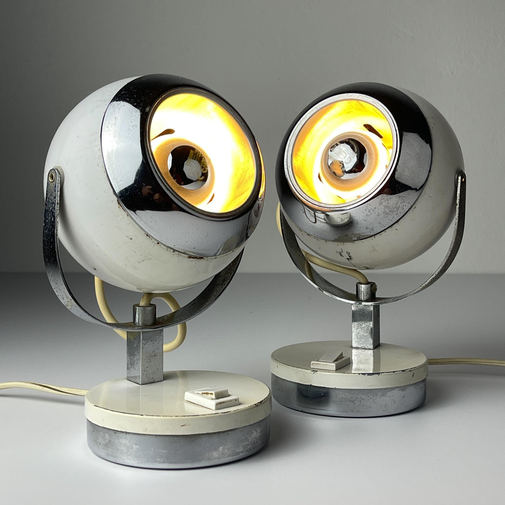 Mid-century white desk lamps Eyeball, Italy 1960s, Set of 2, Vintage home decor