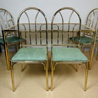 Vintage Brass Faux Bamboo Dining Set: 4 Chairs & Smoked Glass Table, France 1970s