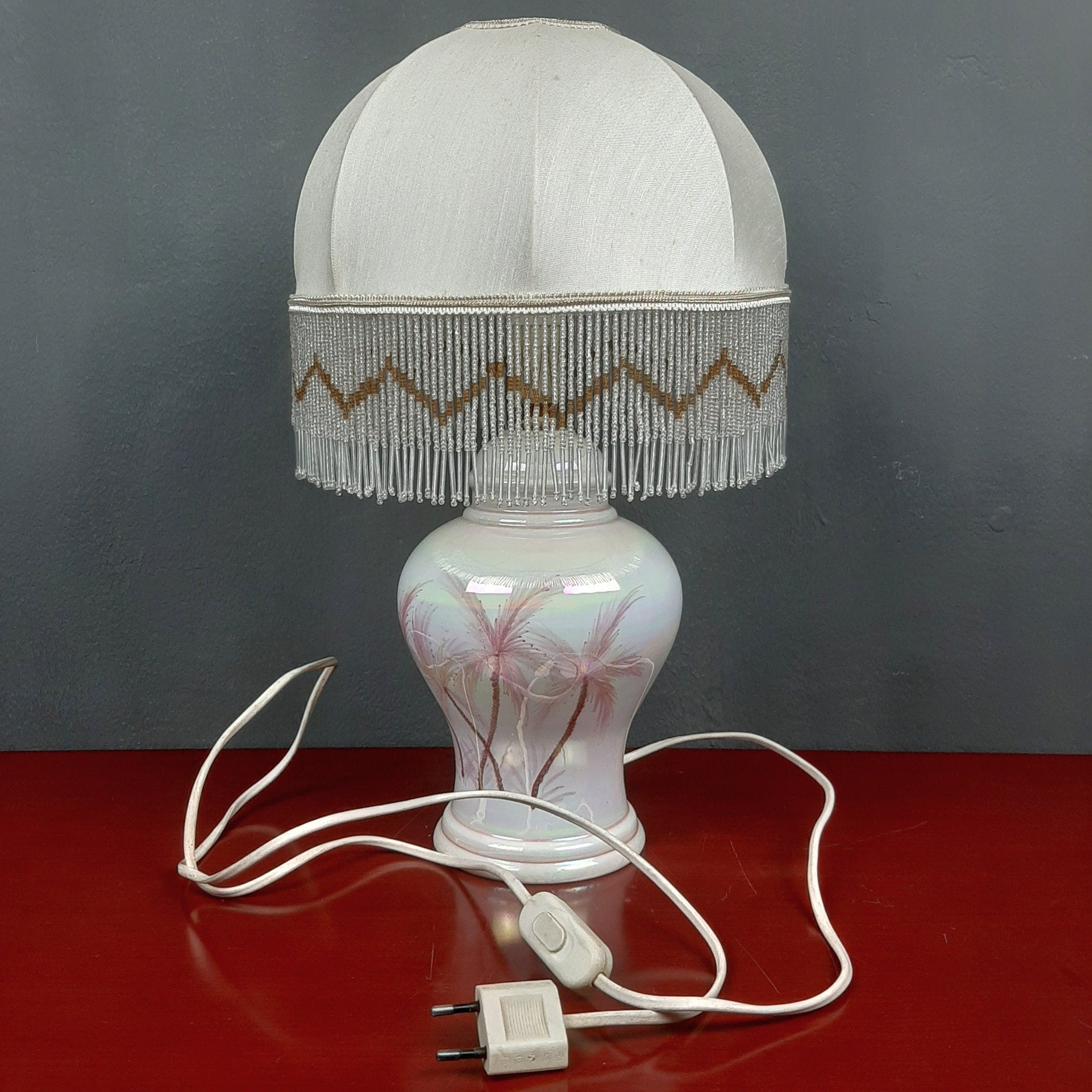 Vintage pearl ceramic table lamp Italy 1970s Retro lighting Mid-century modern