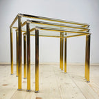 Vintage golden coffee table Italy 1970s Set of 3 Mid-century italian modern furniture