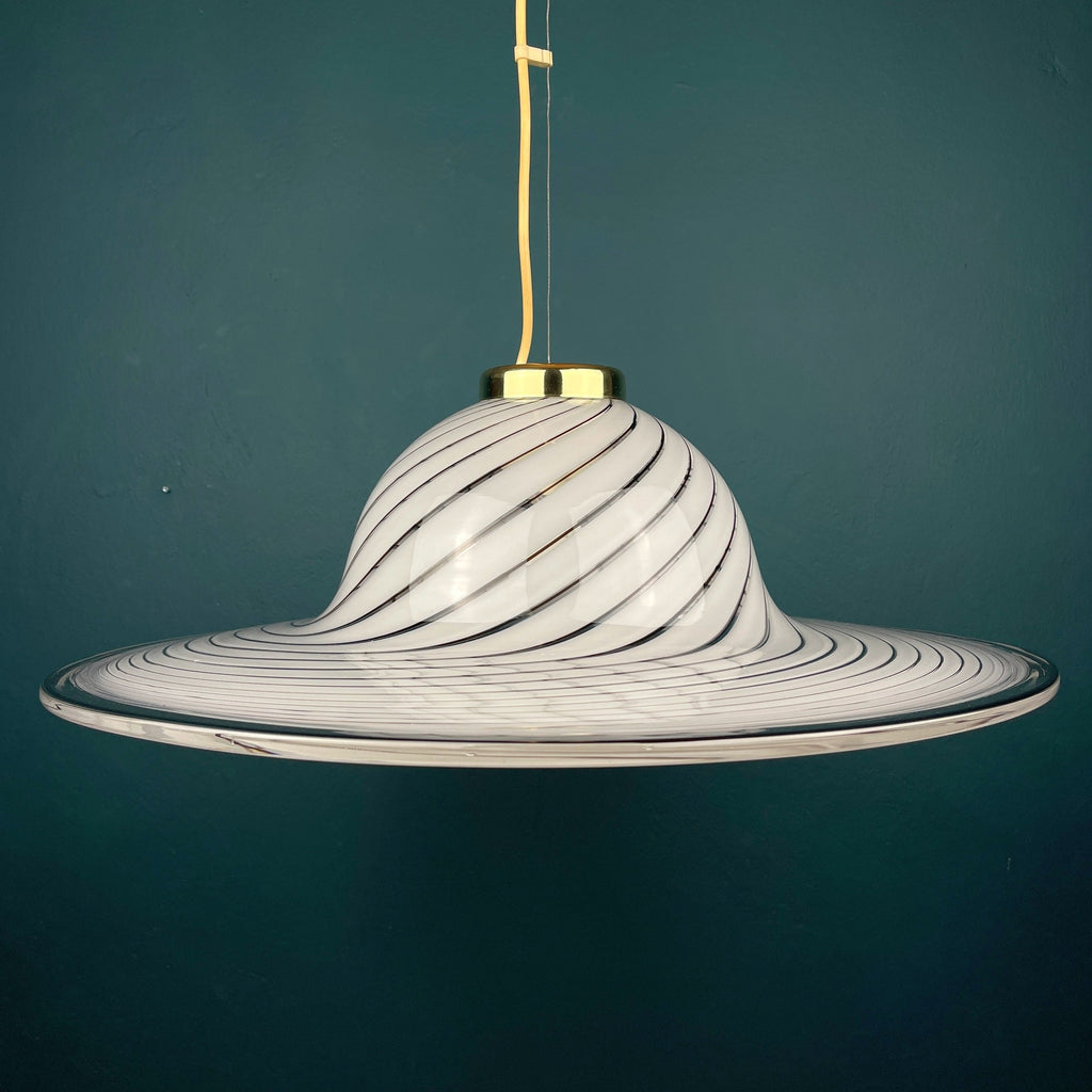 Classic swirl Murano glass pendant lamp Italy 1970s White Mid-century Lighting Vintage chandelier