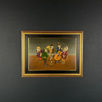 Vintage Naive Art Oil Painting: Rural Feast, Yugoslavia Folk Art
