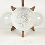 Retro Wood & Glass Chandelier: 70s Geometric Pendant Lamp