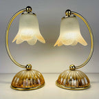 Pair of vintage night table lamp Italy 1970s Retro table lamps white and brass