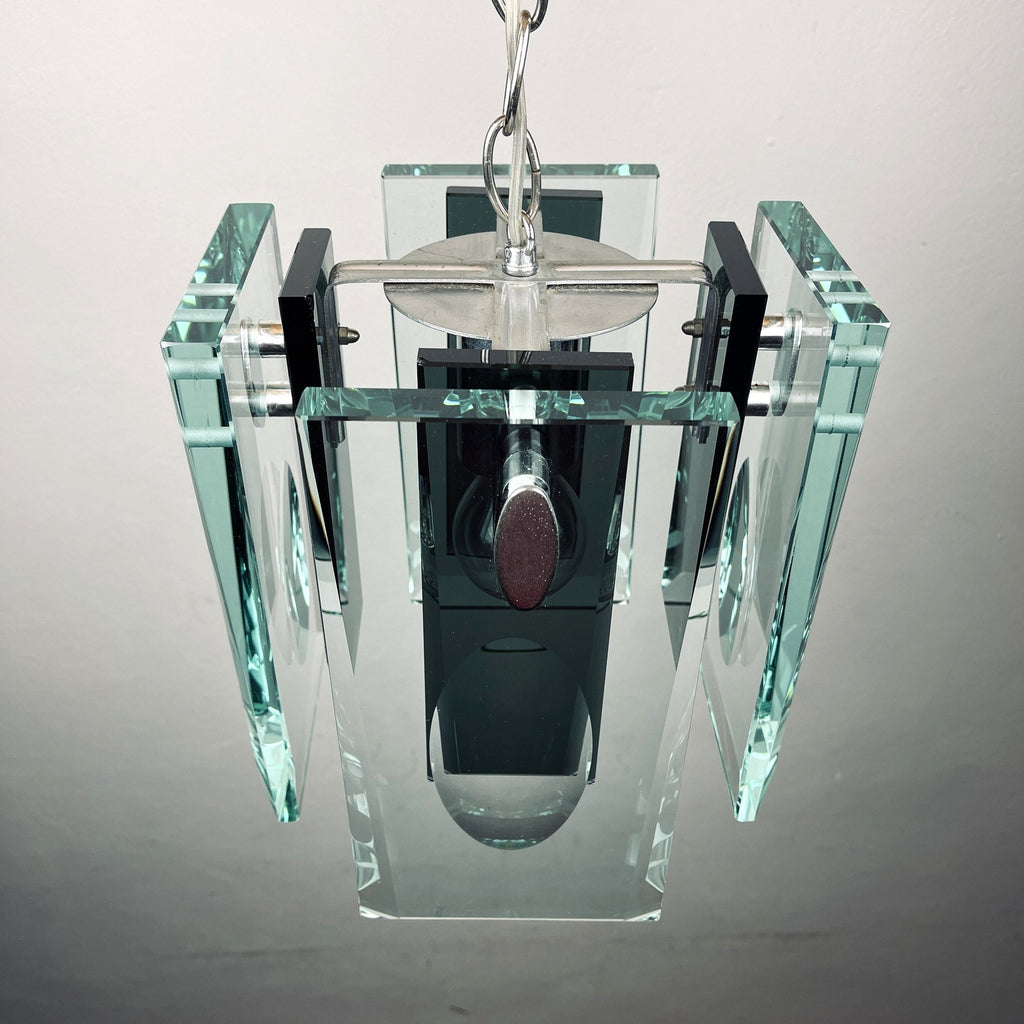 Fontana Arte Art Glass Pendant Lamp: Italian MCM 70s Design