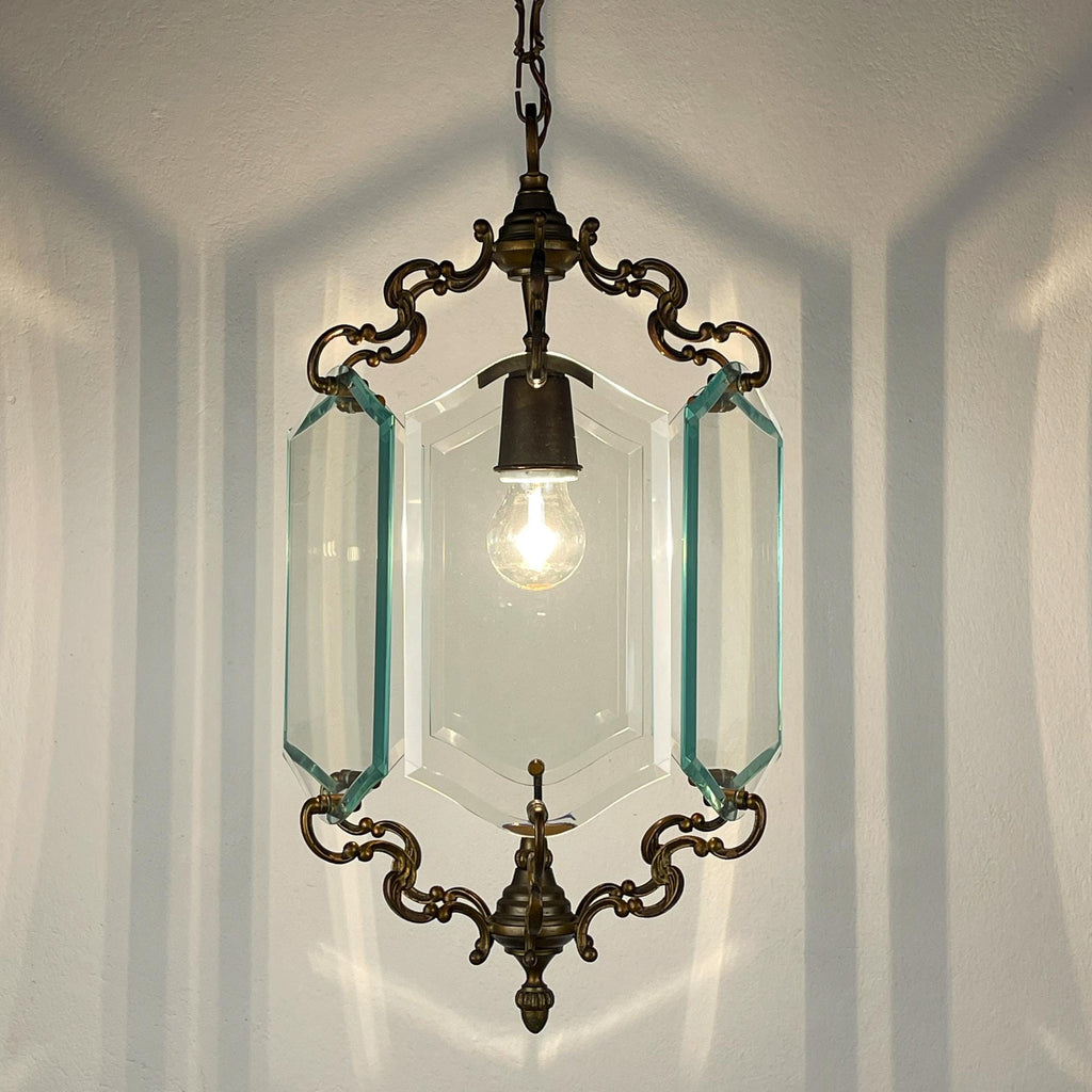Vintage bronze pendant lamp, in style of Pietro Chiesa For Fontana Arte, Italy, 1950s