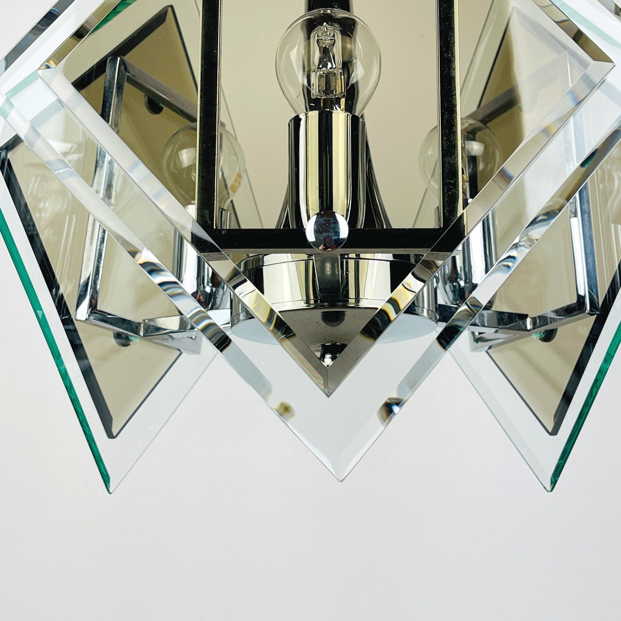 Vintage art glass pendant lamp by Fontana Arte, Italy 1970s, Art deco, MCM mid-century