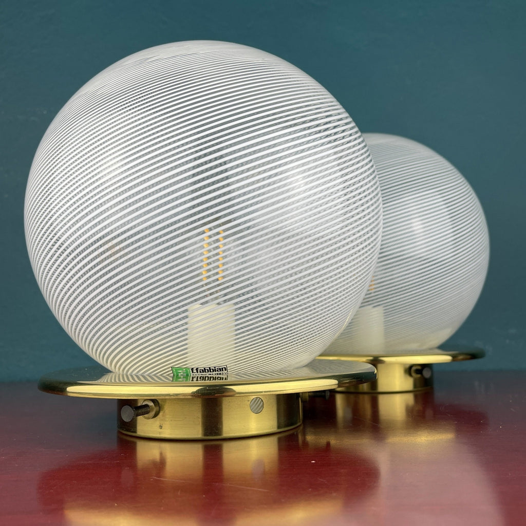 Vintage Murano Glass Table Lamps: F.Fabbian Italian Modern Sphere Set
