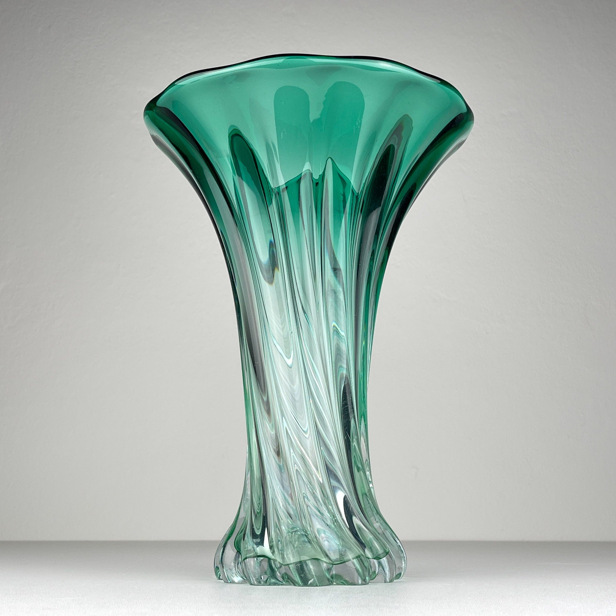 Vintage green murano vase, Italy 1970s, Mid-century home decor