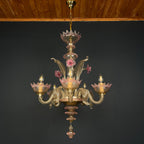 Murano chandelier Italy 1980s Pink and clear Italian home decor