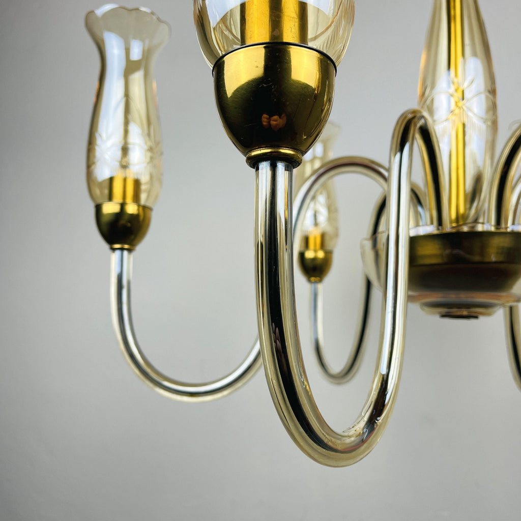 Vintage amber murano chandelier De Majo Italy 1970s Mid-century italian chandelier 6 bulbs