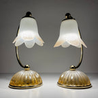 Pair of vintage night table lamp Italy 1970s Retro table lamps white and brass