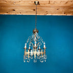 Vintage Italian Chandelier: 1960s Bronze 5-Arm Crystal Drop Light