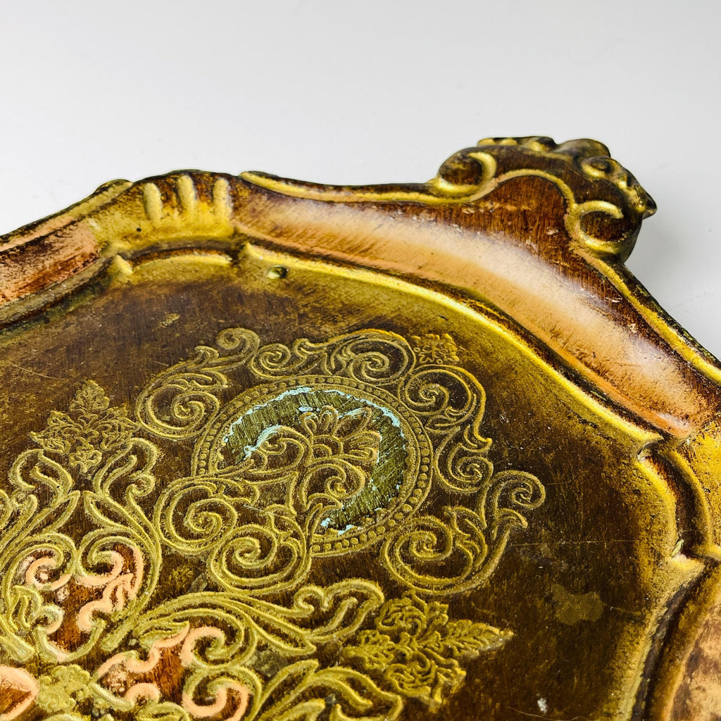 Vintage Small Wooden Florentine Gilt Tray, Italy 1950s