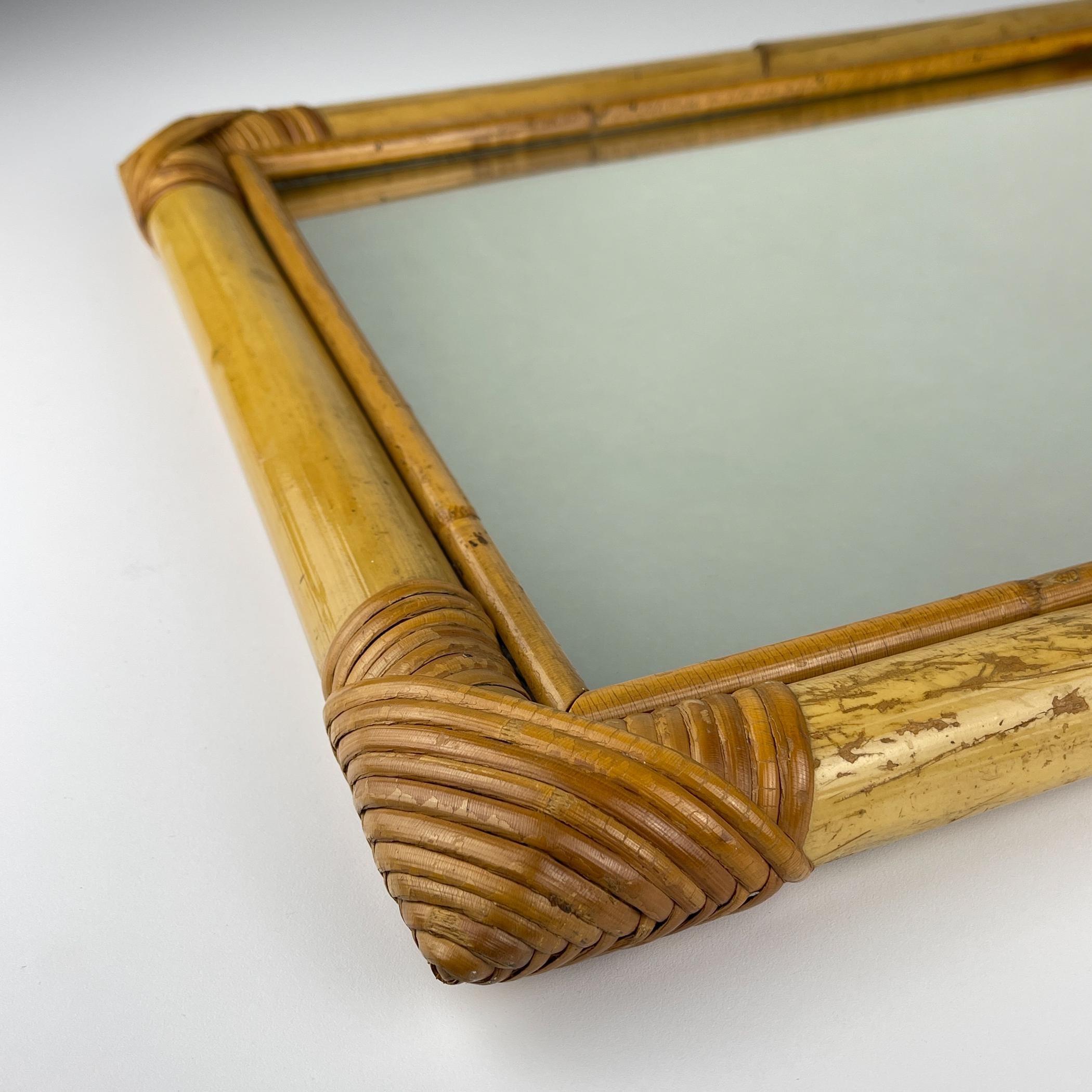 Mid-Century Bamboo Wall Mirror, Italy, 1960s, Vintage home decor