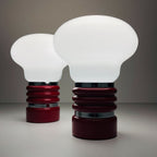 Vintage Enrico Tronconi Bulb Lamps: Red Enamel & Opaline Glass, Set of 2