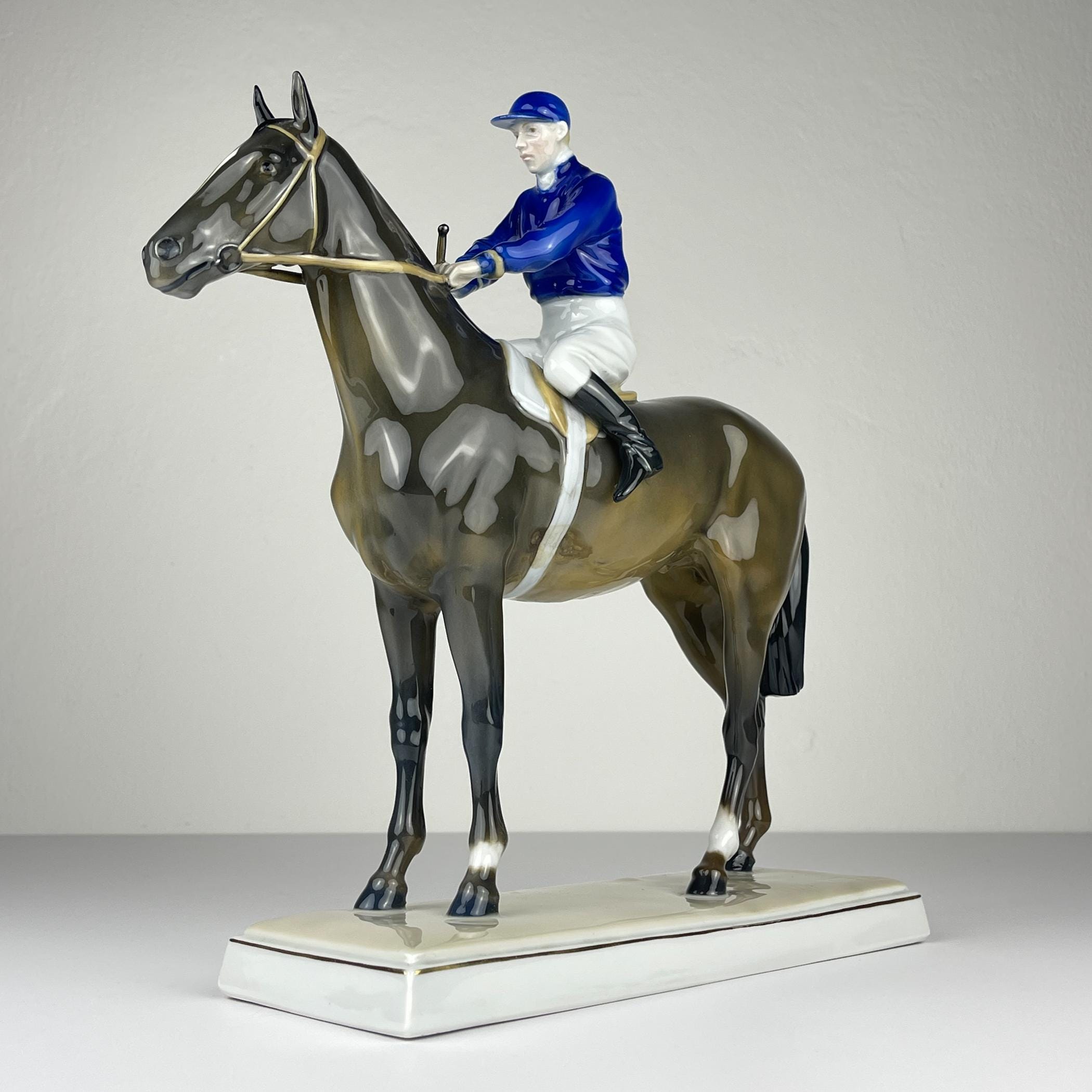 Vintage Fraureuth Porcelain Horse and Jockey Sculpture: Max Hermann Fritz, 1920s German Decor