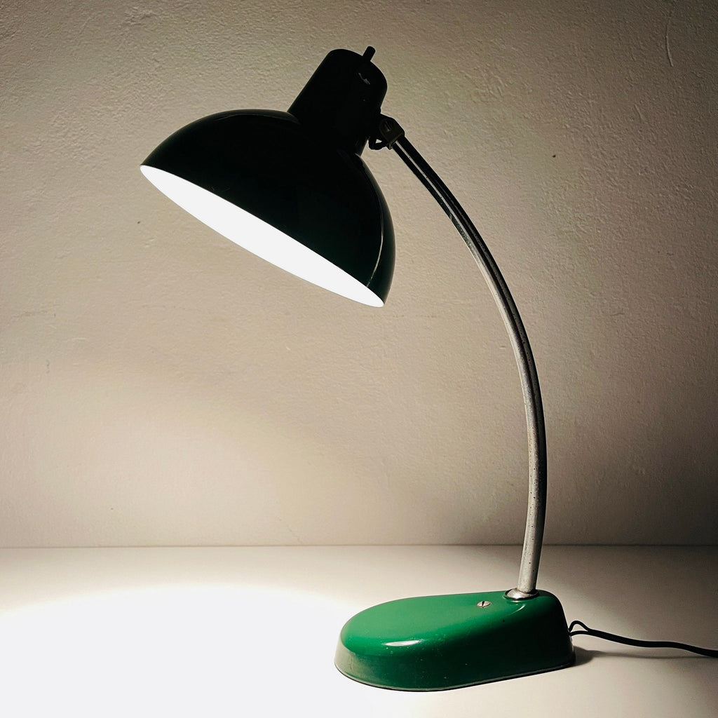 Green Industrial metal desk lamp A.Perazzone TORINO Italy 1960s Mid-century office table lamp