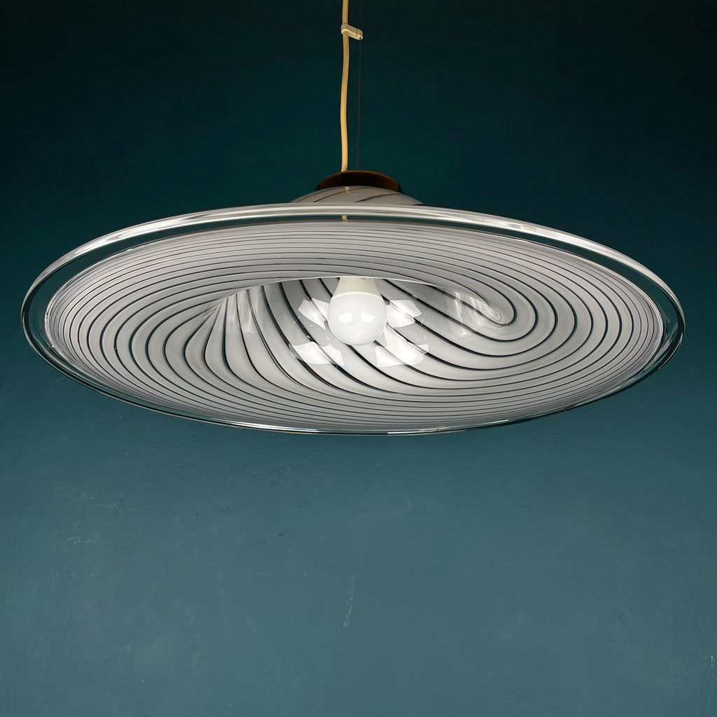 Classic swirl Murano glass pendant lamp Italy 1970s White Mid-century Lighting Vintage chandelier