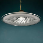 Classic swirl Murano glass pendant lamp Italy 1970s White Mid-century Lighting Vintage chandelier