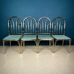 Vintage Brass Faux Bamboo Dining Set: 4 Chairs & Smoked Glass Table, France 1970s
