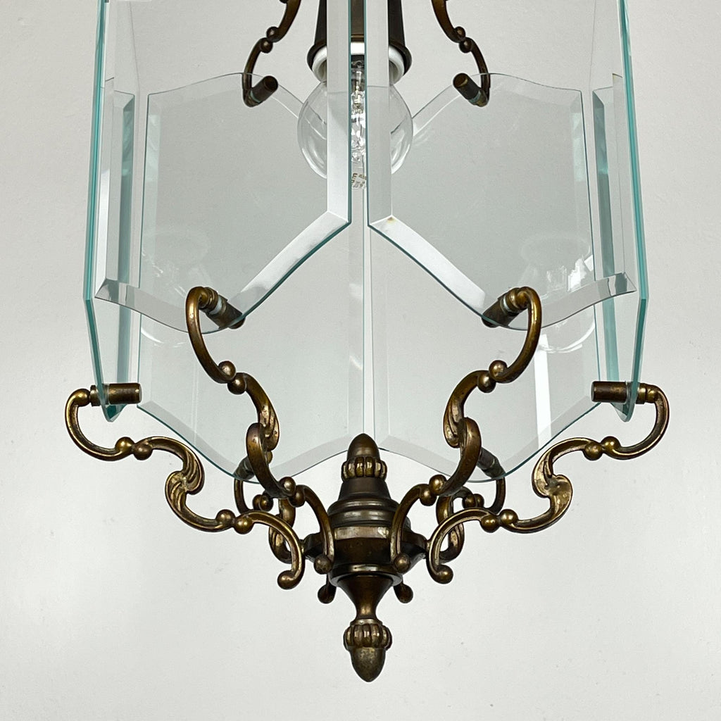 Vintage bronze pendant lamp, in style of Pietro Chiesa For Fontana Arte, Italy, 1950s