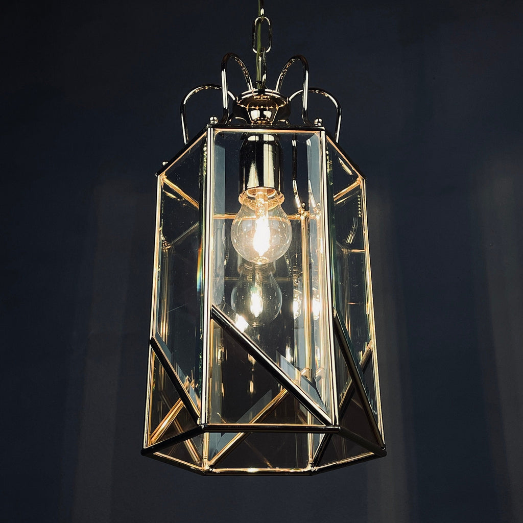 Vintage pendant lamp Italy '60s Brass Polished Glass Retro lighting Mid-century italian modern