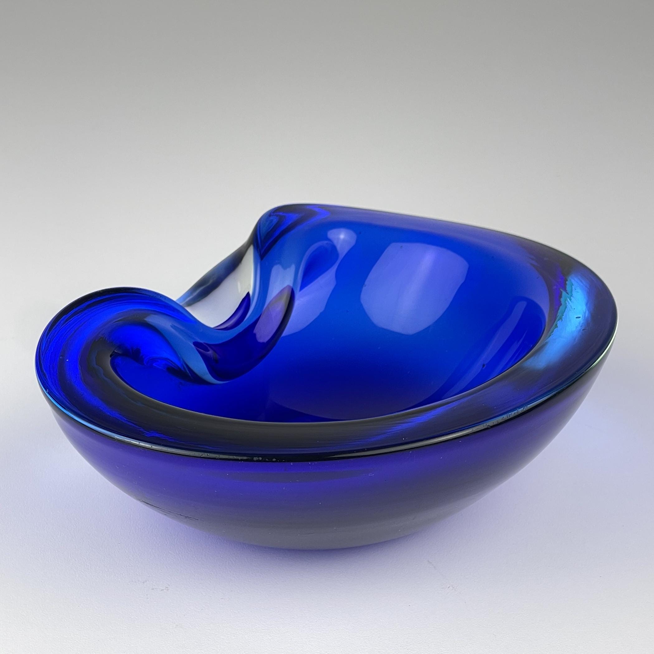 Blue Murano glass ashtray, Italy 1970s, Vintage home decor