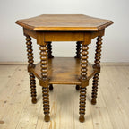 Antique Hexagonal Walnut Side Table, Italy, the Early 20th Century, Bobbin Turned Legs