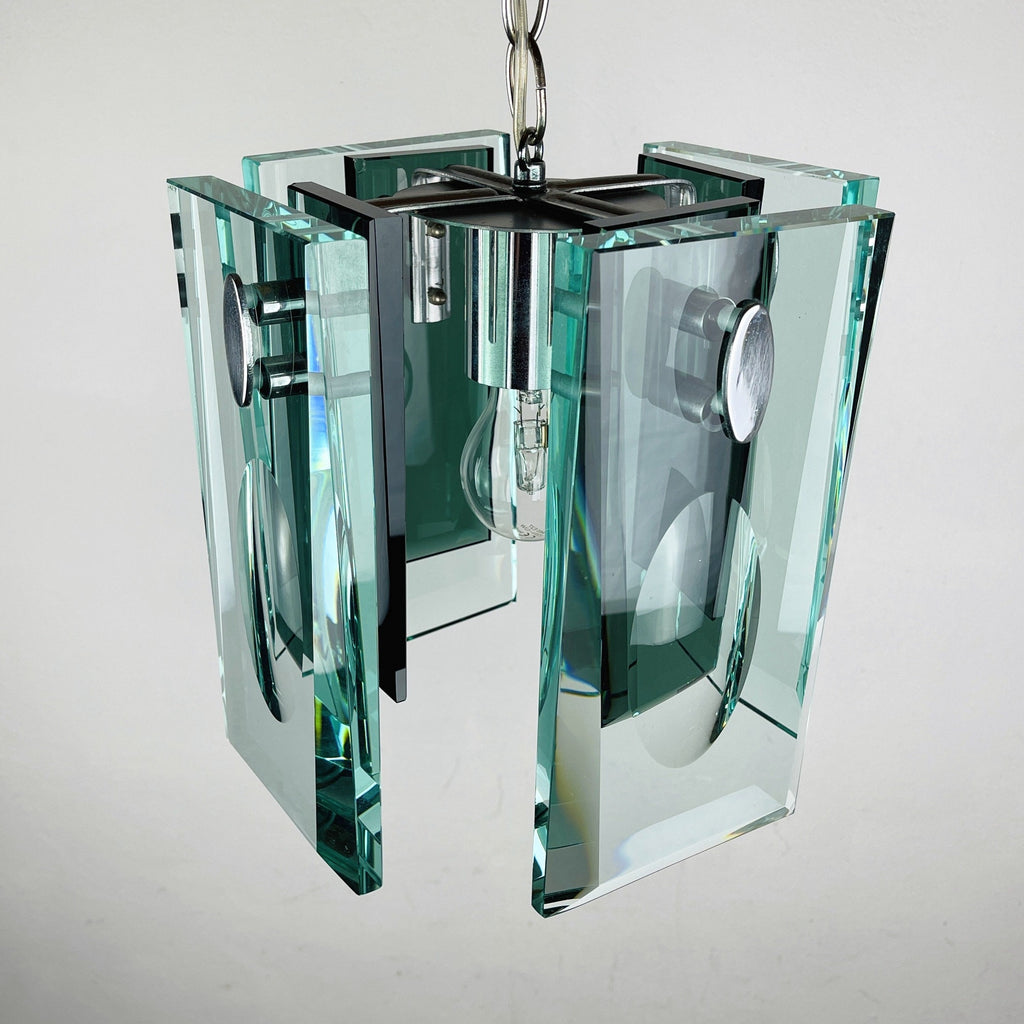 Fontana Arte Art Glass Pendant Lamp: Italian MCM 70s Design
