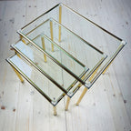 Vintage golden coffee table Italy 1970s Set of 3 Mid-century italian modern furniture