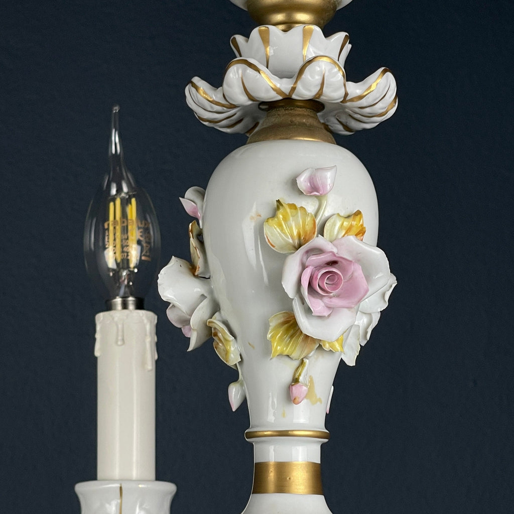 Vintage Capodimonte porcelain chandelier Italy 1940s  3 arm Baroque, Shabby chic design