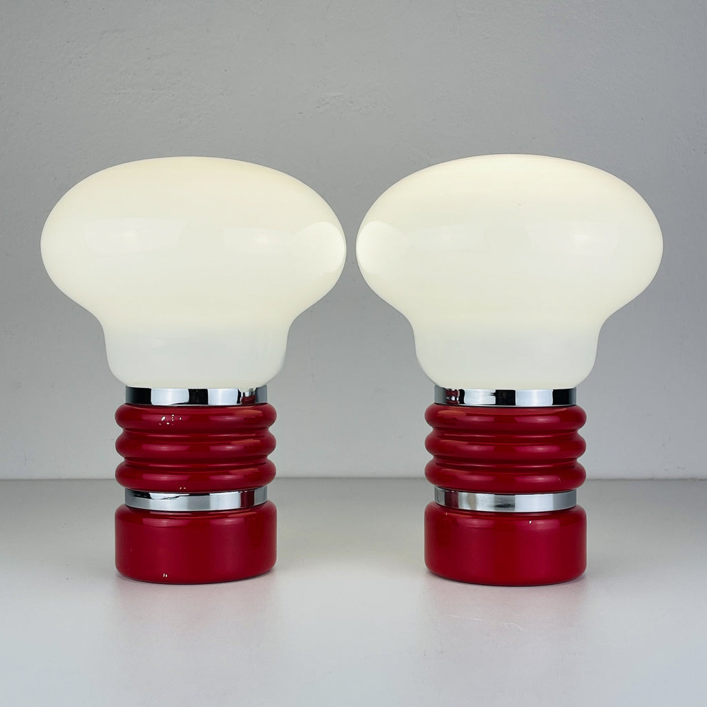 Vintage Enrico Tronconi Bulb Lamps: Red Enamel & Opaline Glass, Set of 2