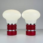 Vintage Enrico Tronconi Bulb Lamps: Red Enamel & Opaline Glass, Set of 2