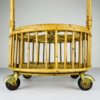 Vintage bamboo & rattan round service bar cart, Italy 1960s