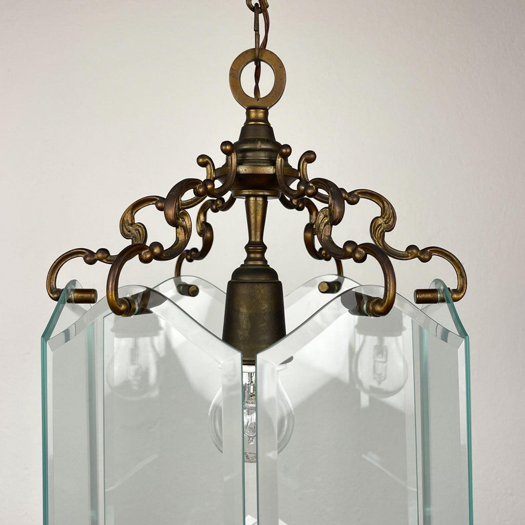 Vintage bronze pendant lamp, in style of Pietro Chiesa For Fontana Arte, Italy, 1950s