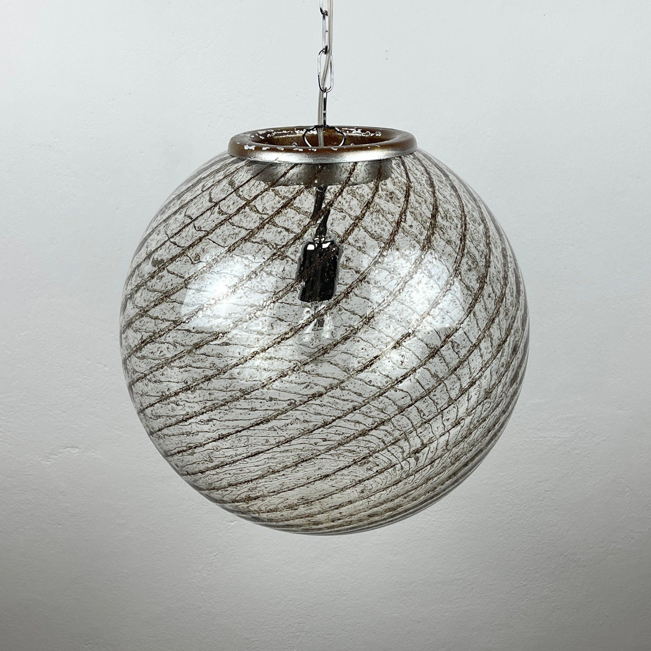 Vintage La Murrina Swirled Murano Glass Pendant Lamp - 1970s Italian Lighting