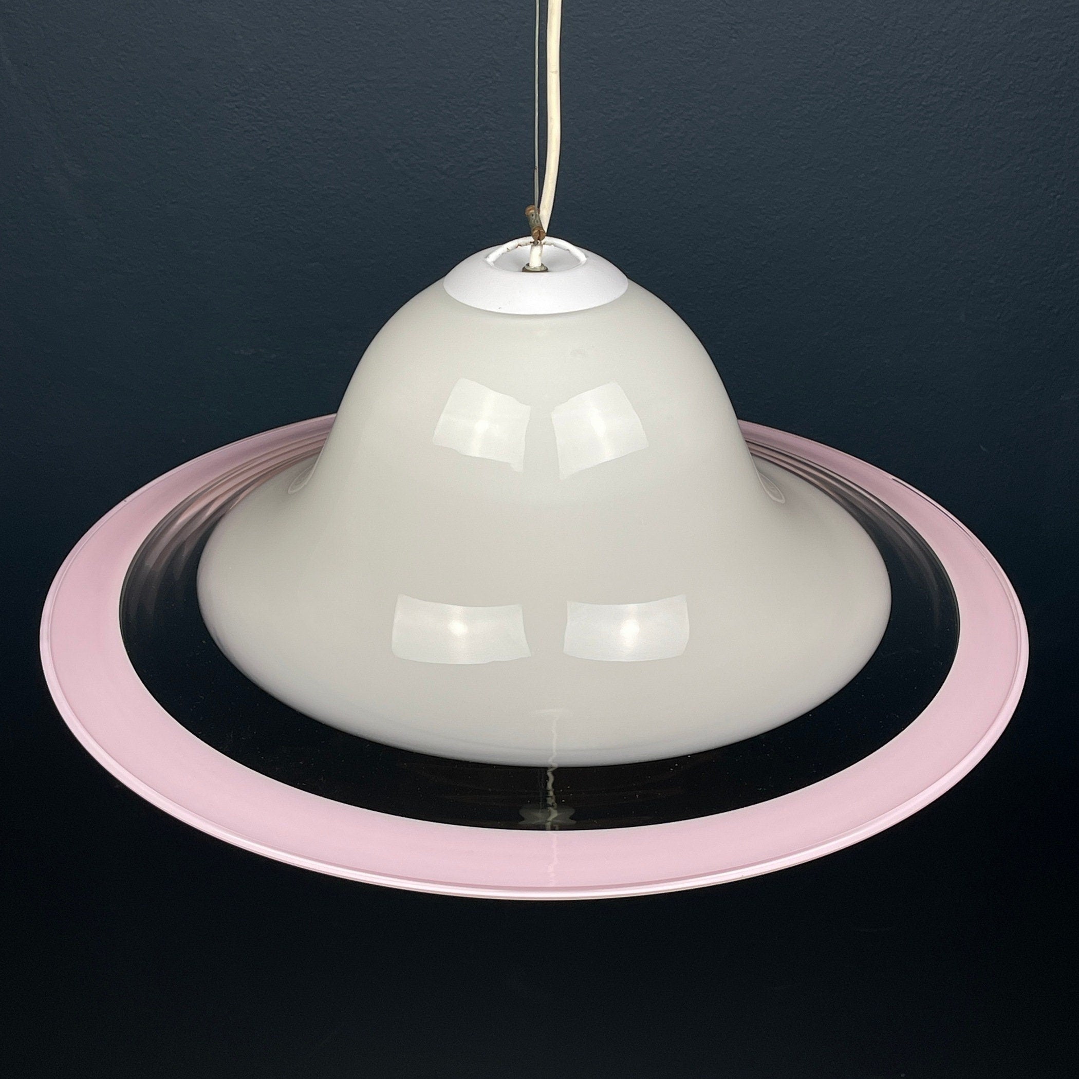 Murano glass white and pink pendant lamp Italy 1970s Mid-century lighting ceiling lamp