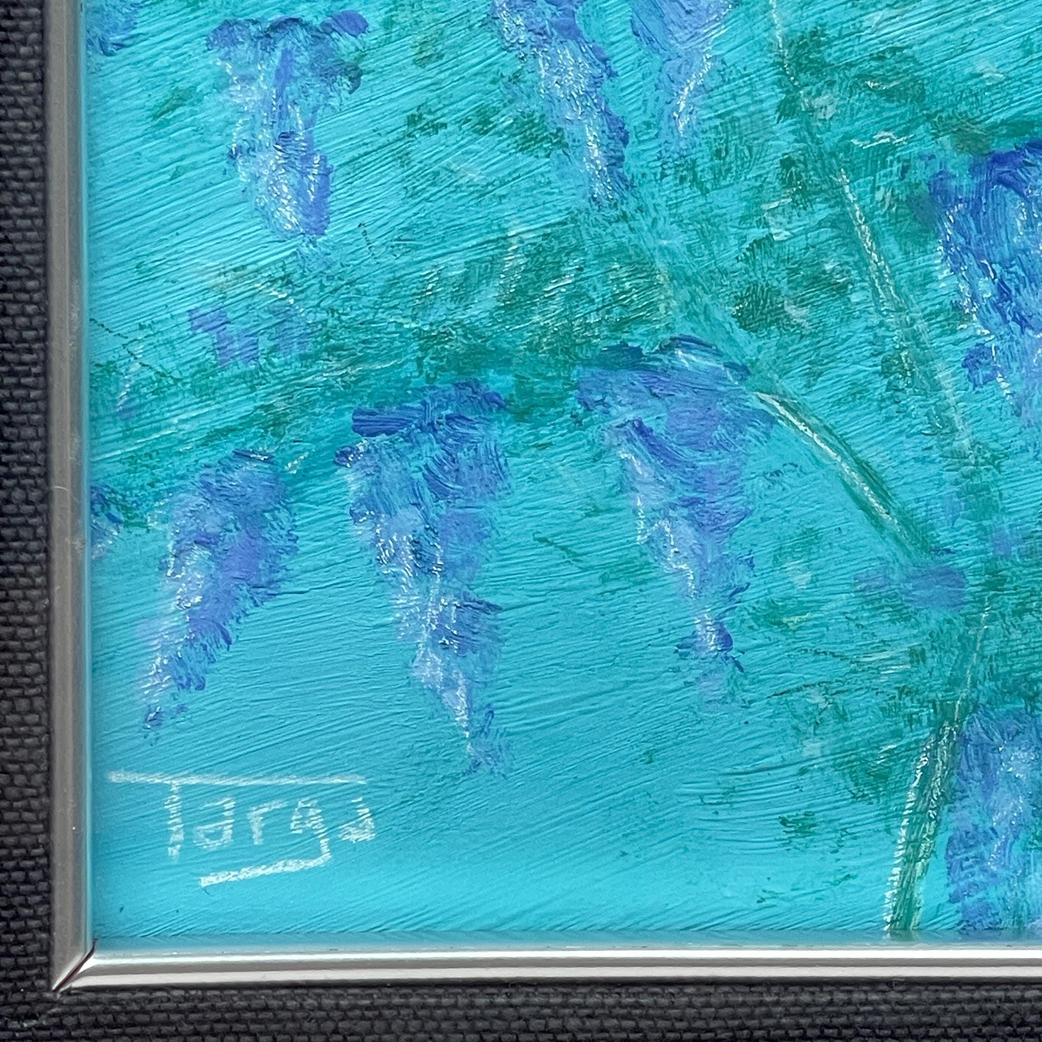 Luigi Targa, Blue Flowers, Padua, Italy 1970s, Oil on Canvas, Framed