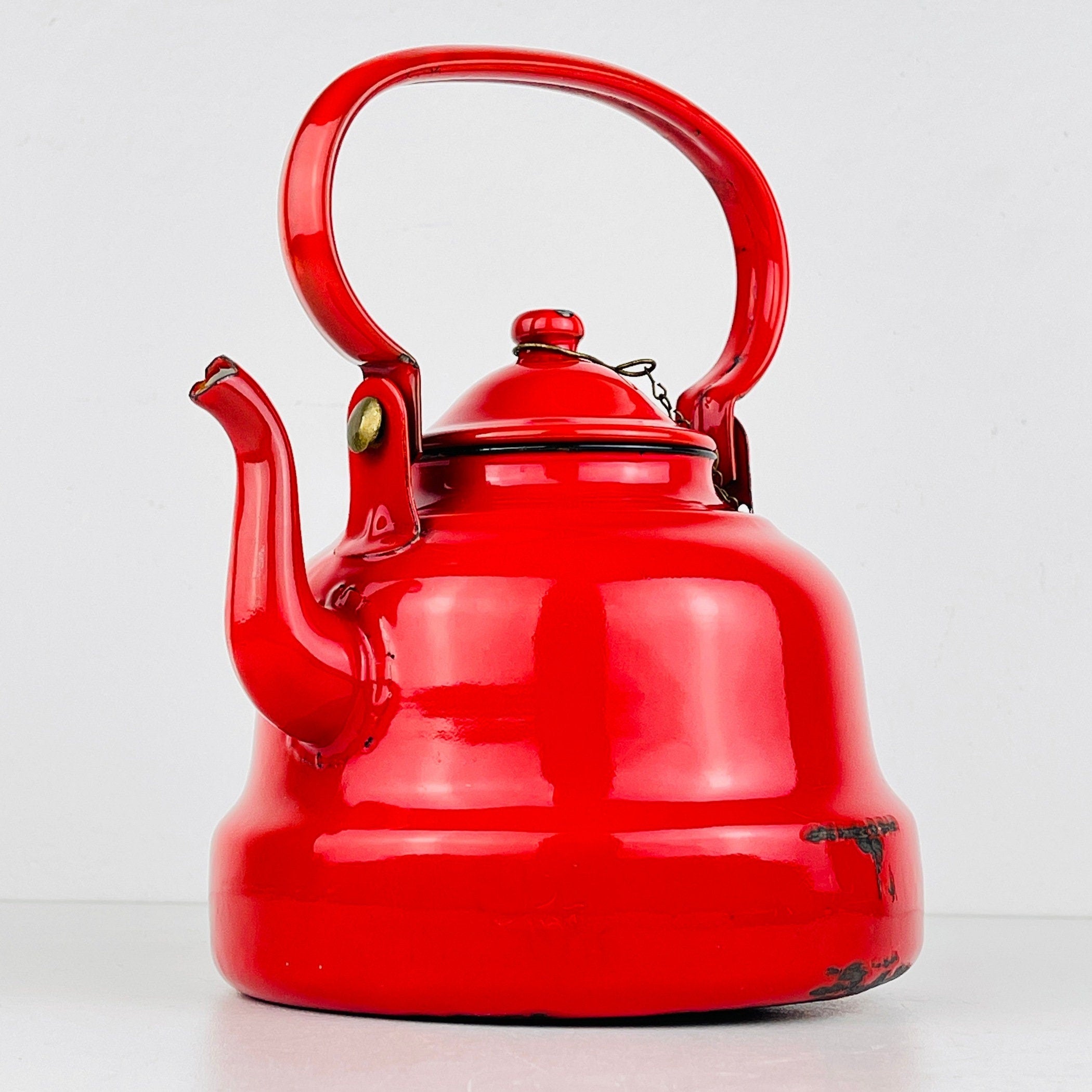 Vintage Yugoslavian Red Enamel Teapot - Unique Decor Piece from the Past