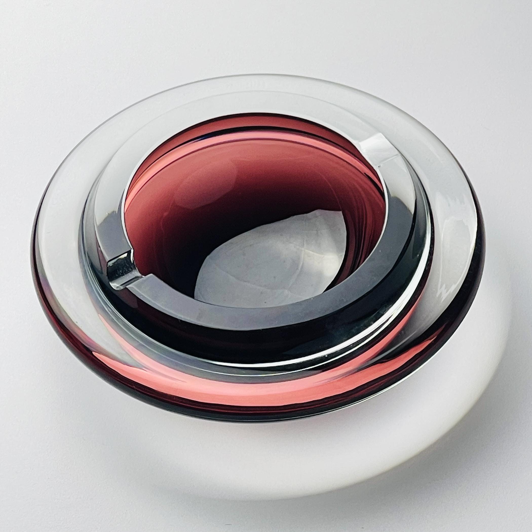 Original bordo murano glass ashtray, Italy, 1980s, Vintage Home Decor