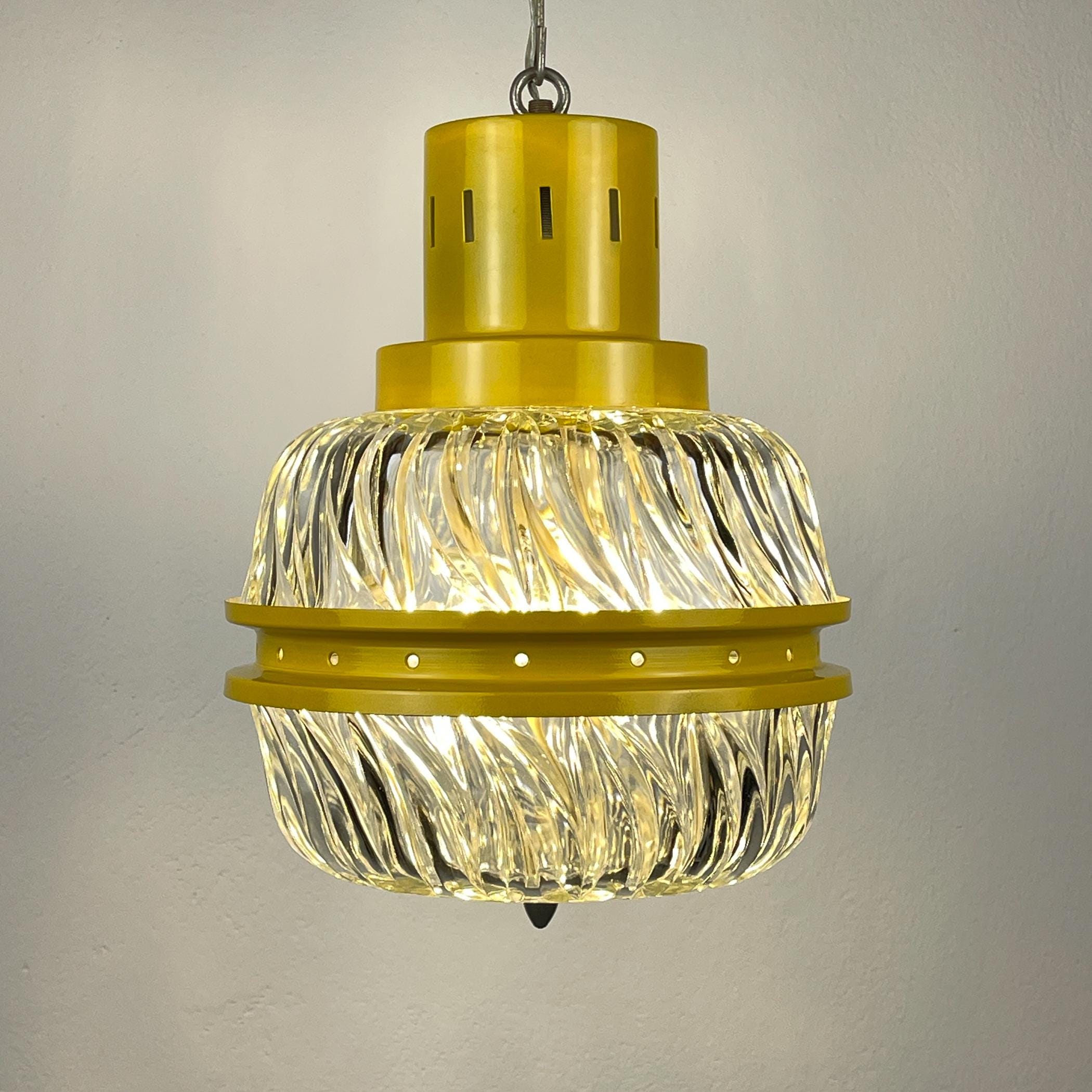 Mid-century yellow pendant lamp Italy 1960s Vintage Italian lighting Space Age