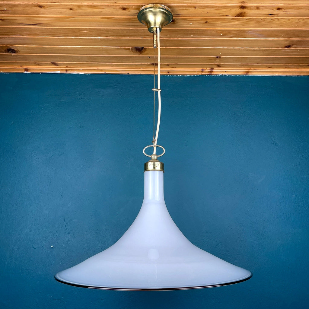 Vintage white Murano glass pendant lamp Italy 1970s Mid-century Lighting Vintage chandelier