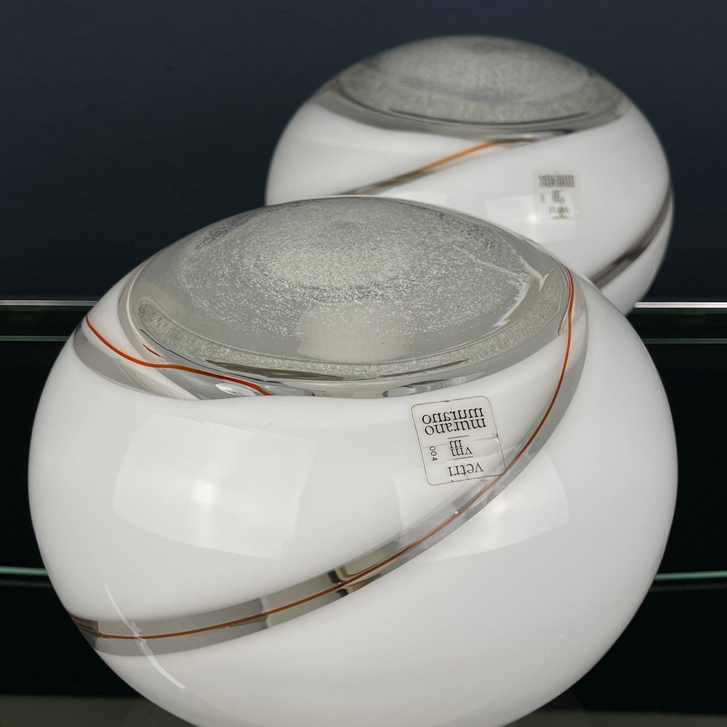 Vintage Murano Glass Table Lamps: Italian Mid-Century Modern Sphere, Set of 2