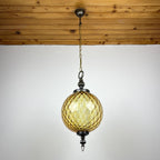 Vintage yelllow murano sphere ball pendant lamp Italy 1970s, Mid-century italian lighting