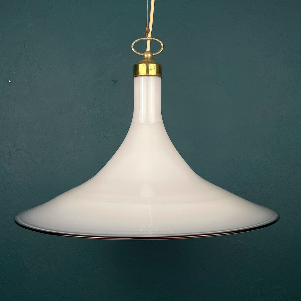 Vintage white Murano glass pendant lamp Italy 1970s Mid-century Lighting Vintage chandelier