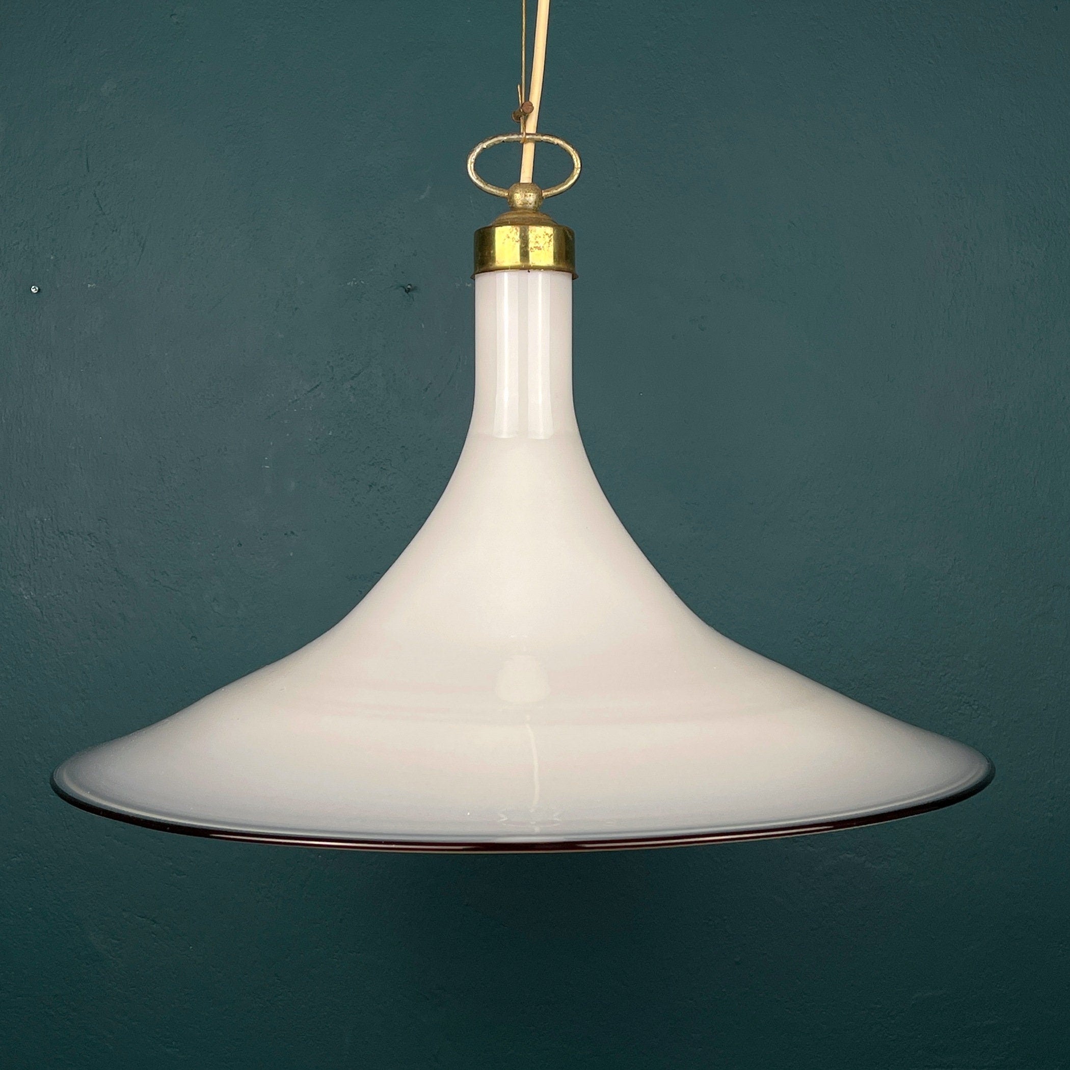Vintage white Murano glass pendant lamp Italy 1970s Mid-century Lighting Vintage chandelier